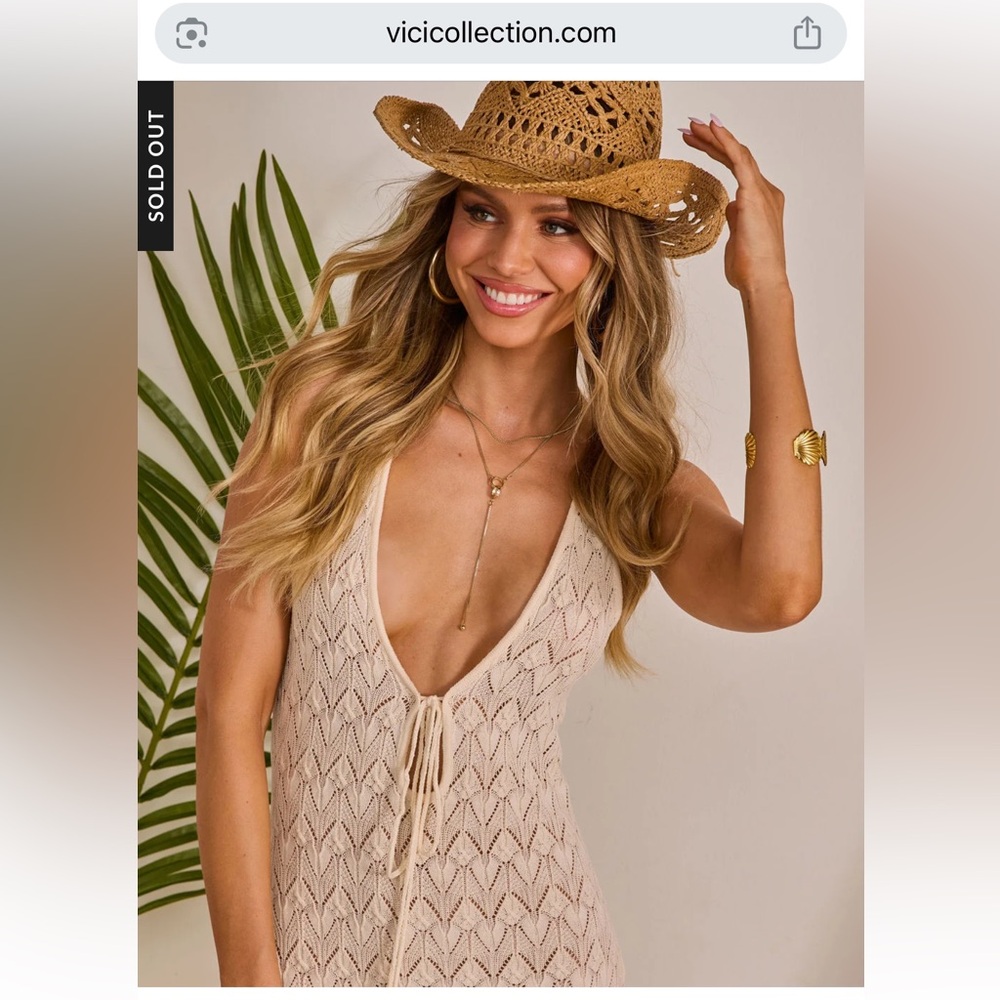 Vici Cream Crochet Knit Swim Coverup Dress - Picture 3 of 11
